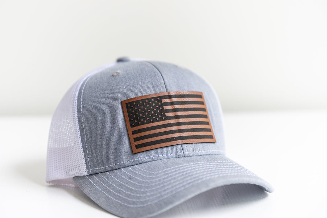 Hat - American Flag - Richardson 112 Hat w/ Rawhide Color Leatherette Patch