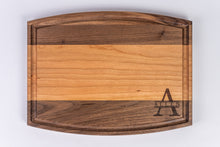 Load image into Gallery viewer, Laser Engraved Cutting Board - Arched with Juice Groove (9&quot;x12&quot;x3/4&quot;) / Mixed Walnut Cherry
